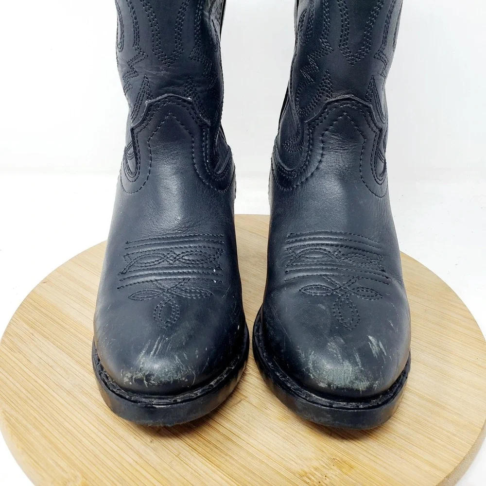 Smoky Boots Kids 10.5 Western Cowboy Black Leather R Style Boys‎ Girls Shoes